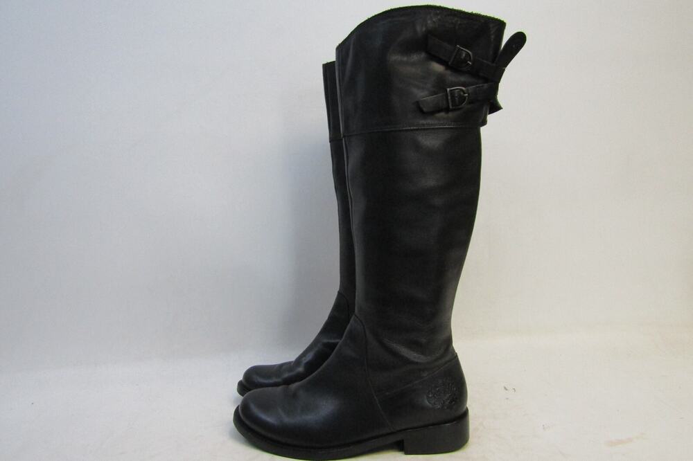 VINCE CAMUTO Womens Size 6 B Black Leather Zip Buckle Knee High Fashion Boots